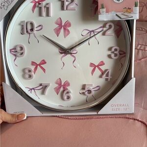 Charming Pink and White Bow Wall Clock